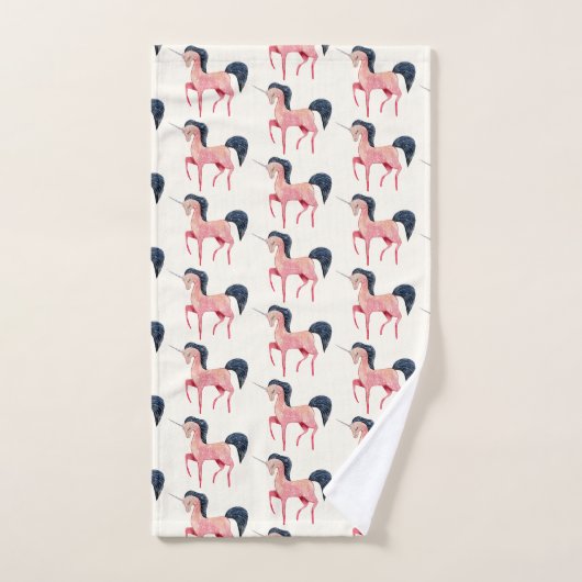 Rosa Nordic Unicorn mit schwarzem Mane Badhandtuch Set (Handtuch)