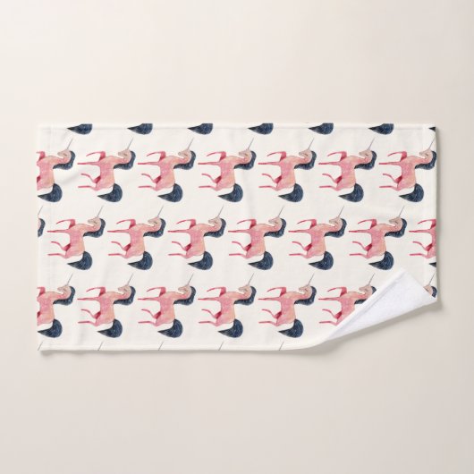 Rosa Nordic Unicorn mit schwarzem Mane Badhandtuch Set (Handtuch)