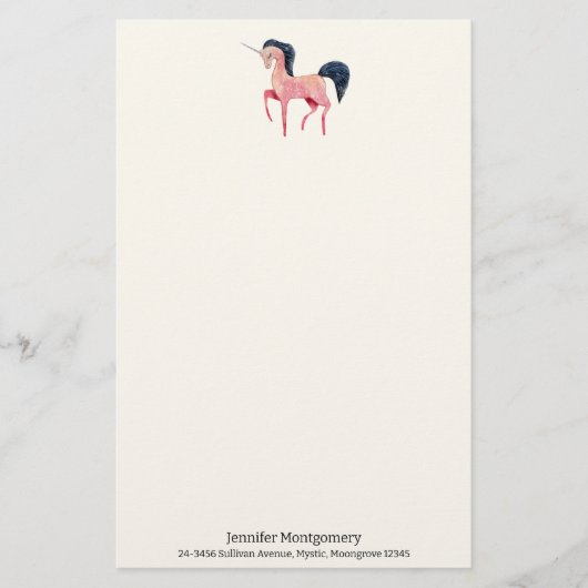 Rosa Nordic Unicorn mit schwarzem Mane Briefpapier (Vorderseite)
