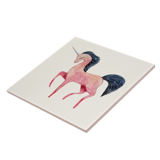 Rosa Nordic Unicorn mit schwarzem Mane Fliese (Seite)