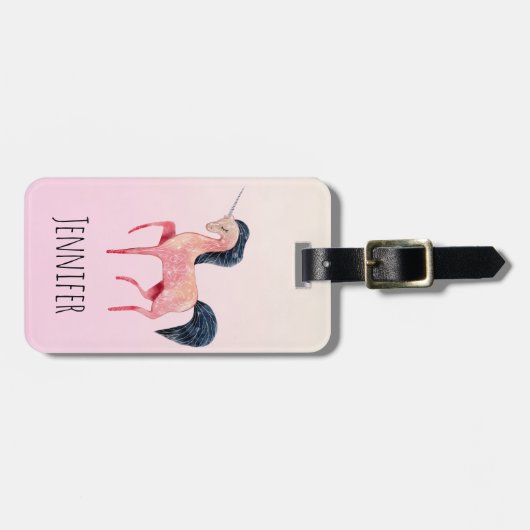 Rosa Nordic Unicorn mit schwarzem Mane Gepäckanhänger (Vorderseite horizontal)