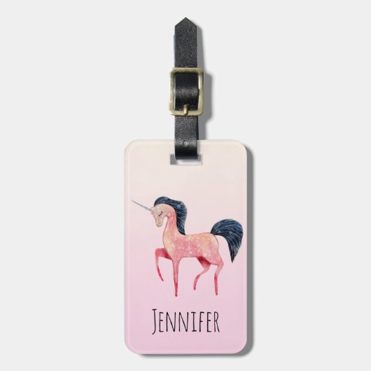 Rosa Nordic Unicorn mit schwarzem Mane Gepäckanhänger (Vorderseite vertikal)