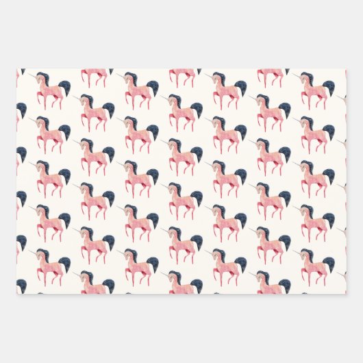 Rosa Nordic Unicorn mit schwarzem Mane Geschenkpapier Set (Vorderseite 3)