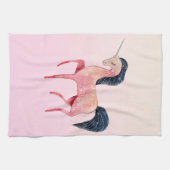 Rosa Nordic Unicorn mit schwarzem Mane Geschirrtuch (Horizontal)
