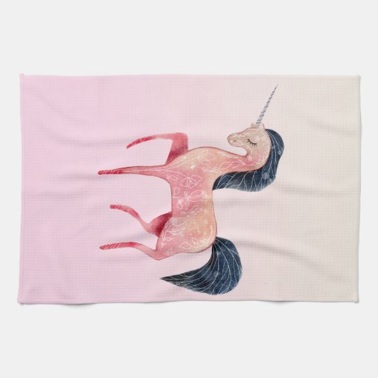 Rosa Nordic Unicorn mit schwarzem Mane Geschirrtuch (Horizontal)