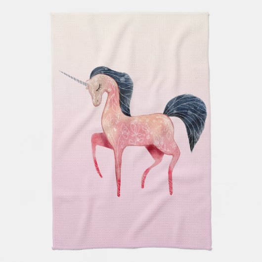 Rosa Nordic Unicorn mit schwarzem Mane Geschirrtuch (Vertikal)