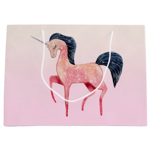 Rosa Nordic Unicorn mit schwarzem Mane Große Geschenktüte (Vorderseite)