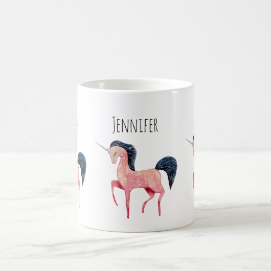 Rosa Nordic Unicorn mit schwarzem Mane Kaffeetasse (Mittel)