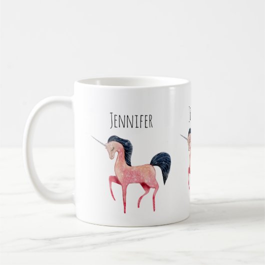 Rosa Nordic Unicorn mit schwarzem Mane Kaffeetasse (Links)