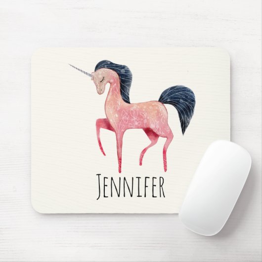 Rosa Nordic Unicorn mit schwarzem Mane Mousepad (Mit Mouse)