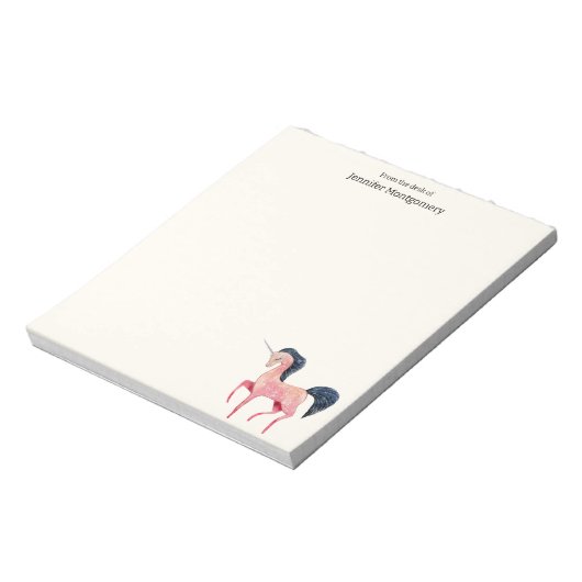 Rosa Nordic Unicorn mit schwarzem Mane Notizblock (Rotiert)