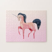 Rosa Nordic Unicorn mit schwarzem Mane Puzzle (Horizontal)