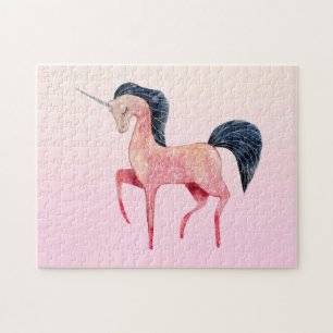 Rosa Nordic Unicorn mit schwarzem Mane Puzzle