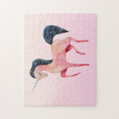 Rosa Nordic Unicorn mit schwarzem Mane Puzzle (Vertikal)