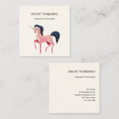 Rosa Nordic Unicorn mit schwarzem Mane Quadratische Visitenkarte (Vorne/Hinten)