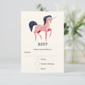 Rosa Nordic Unicorn mit schwarzem Mane RSVP Karte (Stehend Vorderseite)