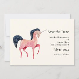 Rosa Nordic Unicorn mit schwarzem Mane Save The Date