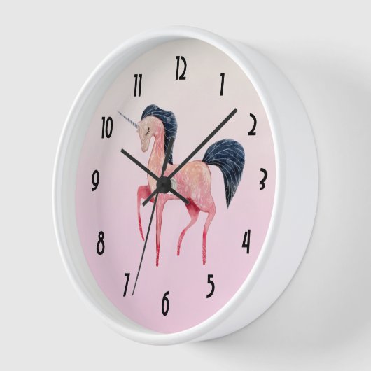 Rosa Nordic Unicorn mit schwarzem Mane Uhr (Winkel)