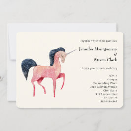 Rosa Nordic Unicorn mit Schwarzer Mane Hochzeit Einladung