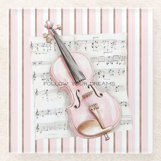 Rosa Notenblatt für Violine Glasuntersetzer (Vorderseite)