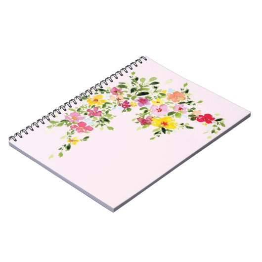 Rosa Notizbuch mit blühender Blume Notizblock (Linke Seite)