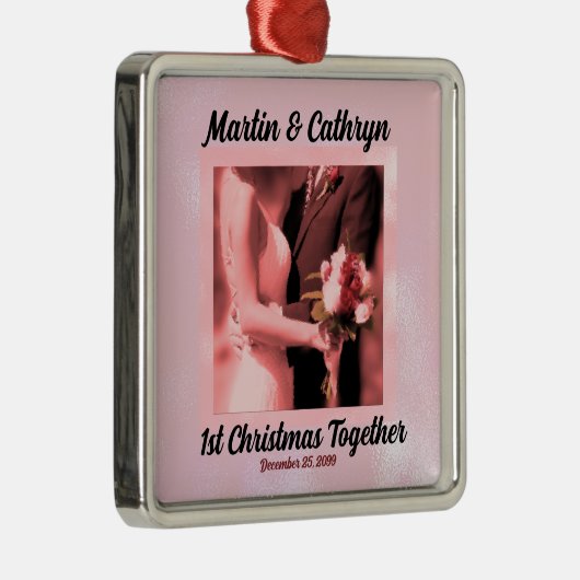 Rosa Nur verheiratet mit Name und Jahr 1. Weihnach Silbernes Ornament (Rechts)