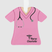 Rosa Nurse Scrubs Personalisiert Ornament (Vorderseite)