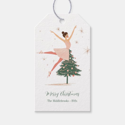 Rosa Nussknacker-Ballerina Geschenkanhänger (Vorderseite)