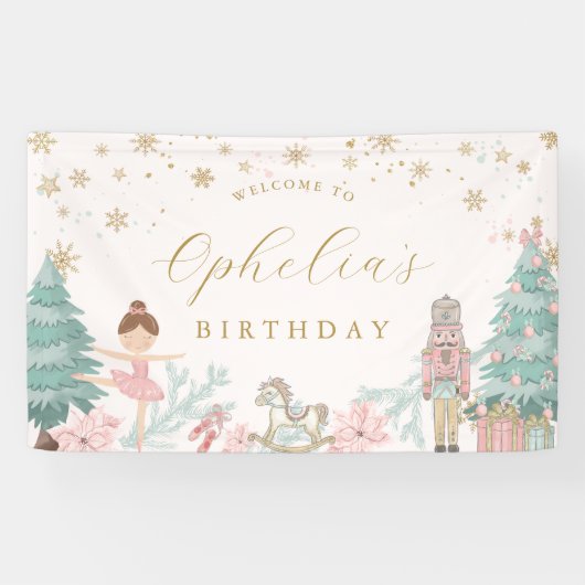 Rosa Nussknacker-Ballett-Geburtstags-Willkommensba Banner (Horizontal)