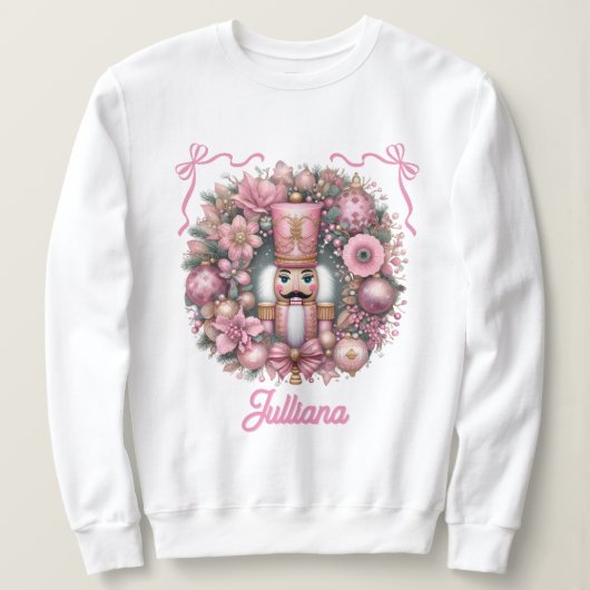 Rosa Nussknacker-Blumen-Weihnachtskranz-Bänder Sweatshirt (Design vorne)