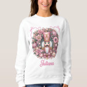 Rosa Nussknacker-Blumen-Weihnachtskranz-Bänder Sweatshirt (Vorderseite)