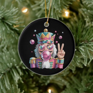 Rosa Nussknacker Disco Ball Sonnenbrille Friedensz Keramik Ornament