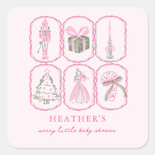 Rosa Nussknacker Eine fröhliche kleine Babyparty Quadratischer Aufkleber