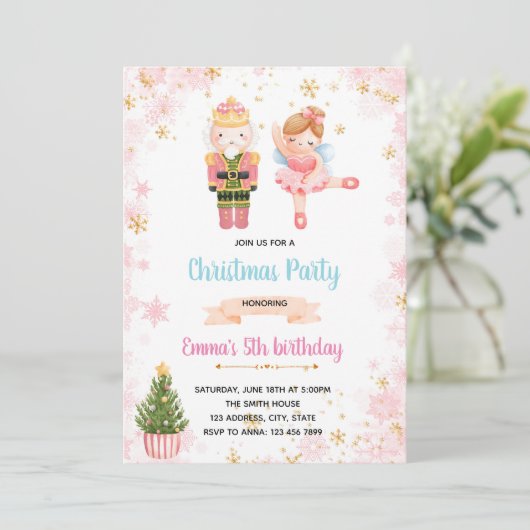 Rosa Nussknacker-Party Einladung (Stehend Vorderseite)