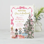 Rosa Nussknacker Weihnachten Onederland Geburtstag Einladung (Stehend Vorderseite)