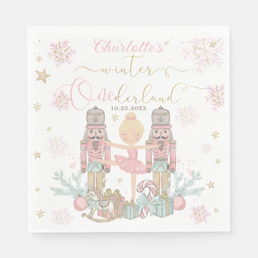 Rosa Nussknacker Winter Einmal-Land 1. Geburtstag Serviette (Vorderseite)