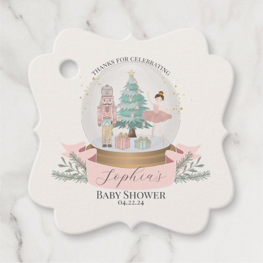 Rosa Nutcracker Babydusche Gastgeschenk Geschenkanhänger (Vorderseite)