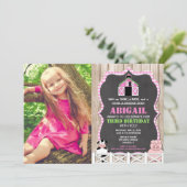 Rosa Nutztiere Mädchen Geburtstagsgeschenk Foto Einladung (Stehend Vorderseite)