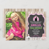 Rosa Nutztiere Mädchen Geburtstagsgeschenk Foto Einladung (Vorne/Hinten)