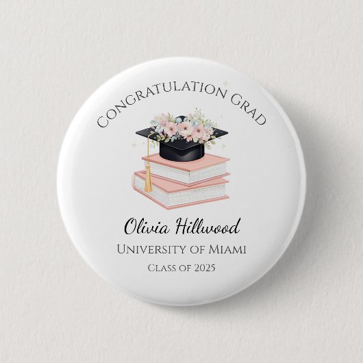 Rosa Oberteil der Bläschen Graduierung Uni Name Button (Vorderseite)