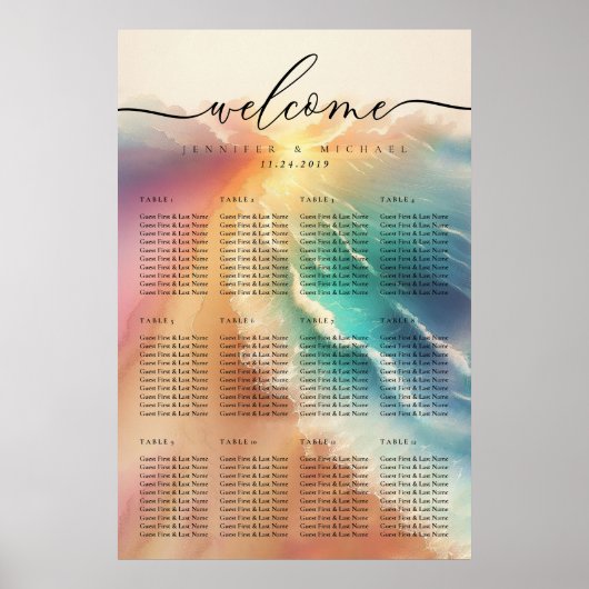 Rosa Ocean Beach Summer Party Hochzeitstisch Poster (Vorne)