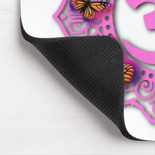 Rosa-Ochsenmandala-Design mit Monarchschmetterling Mousepad (Ecke)