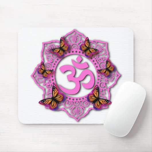 Rosa-Ochsenmandala-Design mit Monarchschmetterling Mousepad (Mit Mouse)