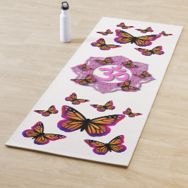 Rosa-Ochsenmandala-Design mit Monarchschmetterling Yogamatte