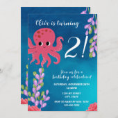 Rosa Octopus Einladung zum Geburtstag (Vorne/Hinten)