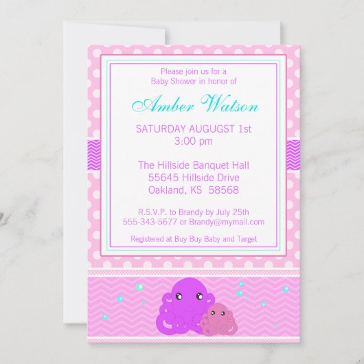 Rosa Octopus Kinderdusche Einladung (Vorderseite)