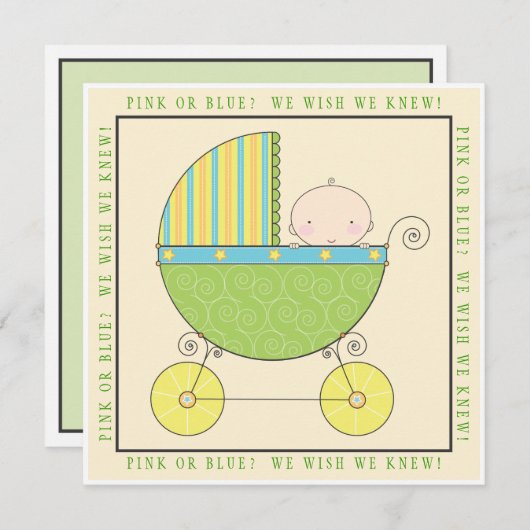 Rosa oder Blau? Baby in Carriage Neutral Baby Dusc Einladung (Vorne/Hinten)