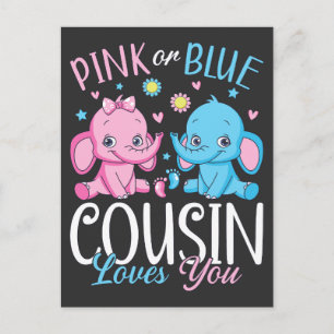 Rosa oder Blau Cousin liebt dich Elefant Baby Postkarte
