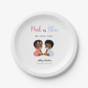 Rosa oder Blau - Geschlechtsenthüllung für afroame Pappteller