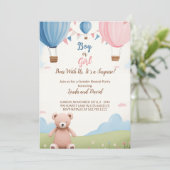 Rosa oder Blau: Junge oder Girl Teddy Bear Baby Du Einladung (Stehend Vorderseite)